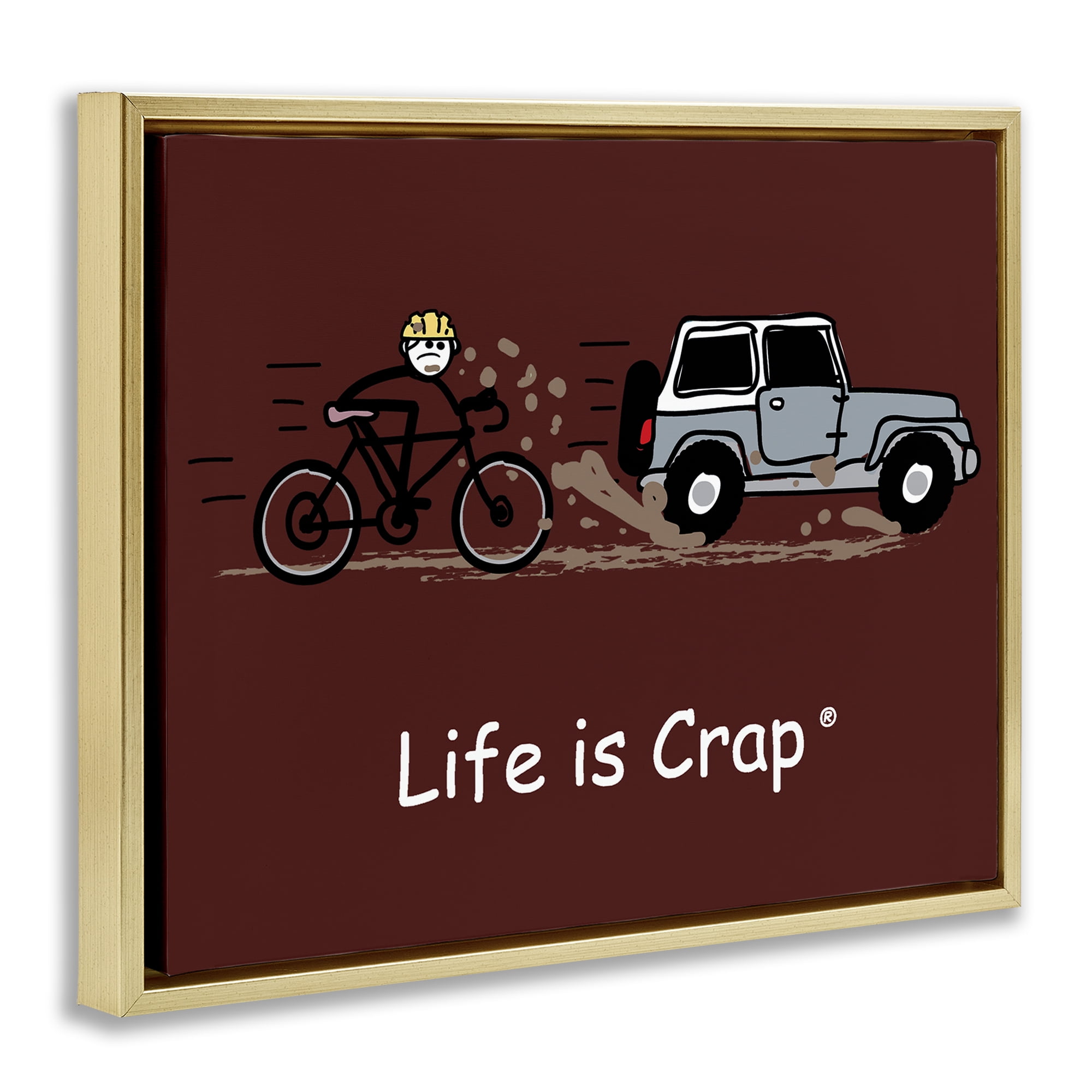 Stupell Industries Muddy Road Biker Novelty & Humor Painting Gold Floater Framed Canvas Art Print Wall Art, 21 x 17