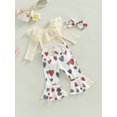 thumbnail image 3 of Bagilaanoe 3Pcs Newborn Baby Girl Valentine's Day Outfits Lace Patchwork Long Sleeve T Shirts Tops + Flared Trousers + Headband 6M 12M 18M 24M Infant Long Pants Set, 3 of 9