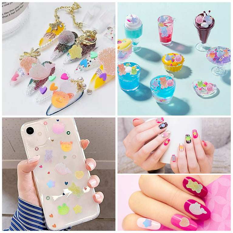 Tmtains 120pcs Kawaii Slime Charms 3D Cute Mini Flatback Nail Gummy Bear Beads Bulk Resin Jewelry Making Candy Embellishments Supplies for Cell Phone