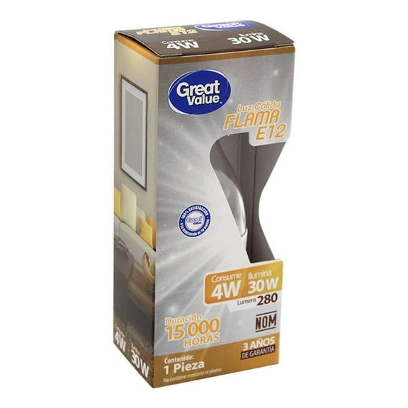 Foco Great Value Tipo Flama E12 Luz Cálida 4 W