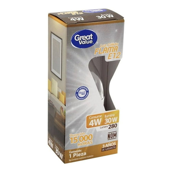 Foco Great Value Tipo Flama E12 Luz Cálida 4 W