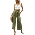 thumbnail image 6 of Inadays Women Wide Leg Pants High Waisted Cropped Paper Bag Pants Palazzo Pants 2023 Spring Summer Trousers with Elastic Waistband Pockets Belt Bow Knot, Army Green, M, 6 of 9