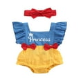 thumbnail image 2 of Newborn Girls Rompers Sleeveless Ruffles Patchwork Princess+Headband Summer 0-18M, 2 of 10