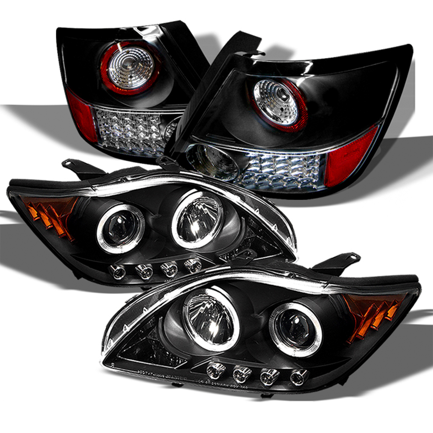 Spec-D Tuning Black LED Halo Projector Headlights + Tail Lights For Scion TC 2005-2010
