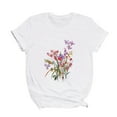thumbnail image 6 of Fesfesfes Womens Work Shirts Women's Summer Floral Printing Fitting T-shirt Short Sleeved Round Neck Tops Blouse Workout Tops for Women Short Sleeve 6(M), 6 of 8