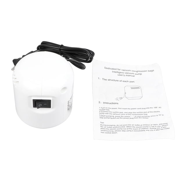 Bomba eléctrica para bolsas de almacenamiento, color blanco, potente, eficiente, de fácil operación, bomba de aire eléctrica para bolsas de compresión