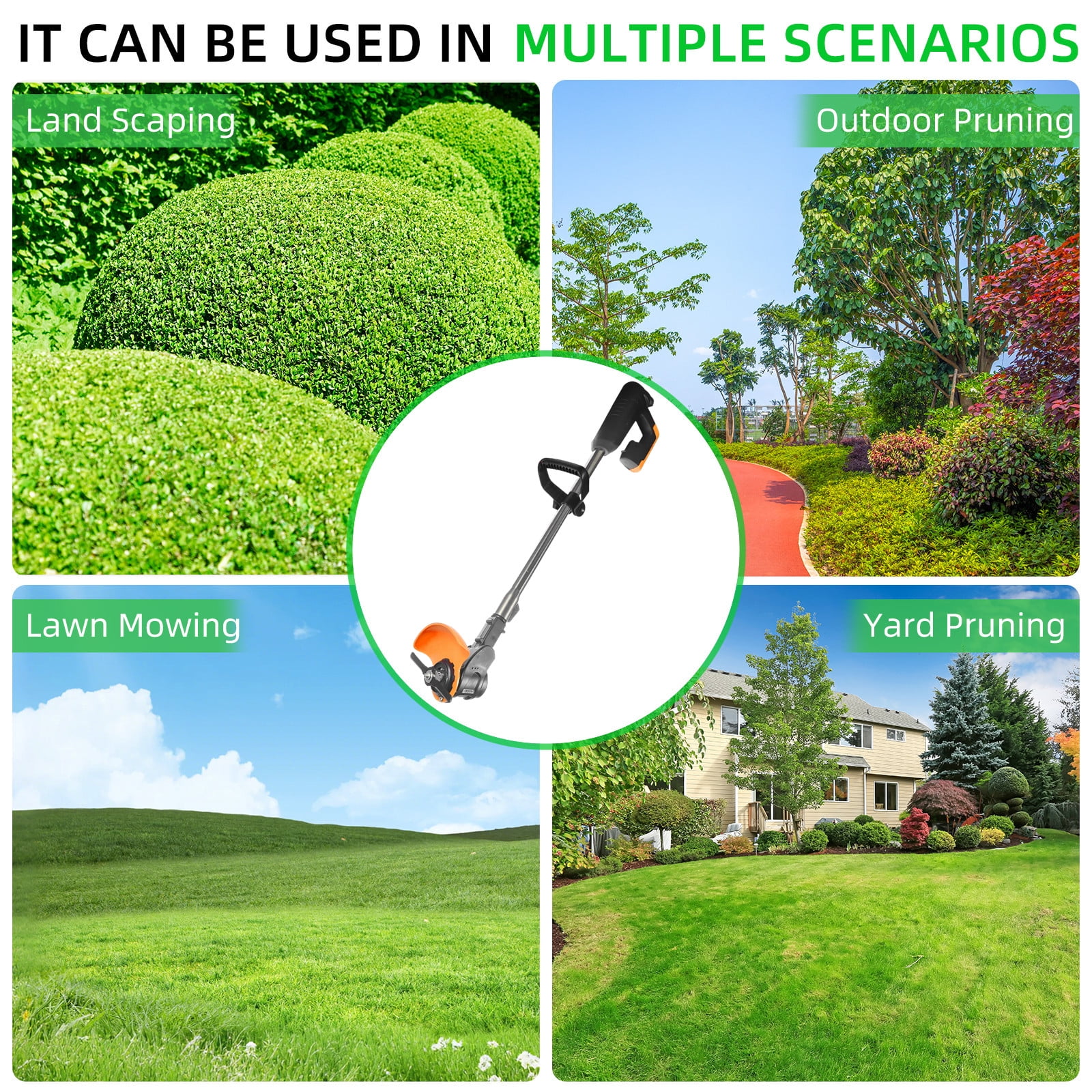 Paddsun Weed Wacker Grass Trimmer, 24V Cordless Weedeater Lightweight Electric Brush Cutter with 2 Batteries and Charger