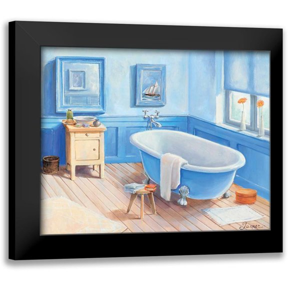 Jasper 14x12 Black Modern Framed Museum Art Print Titled - Bathroom in blue I
