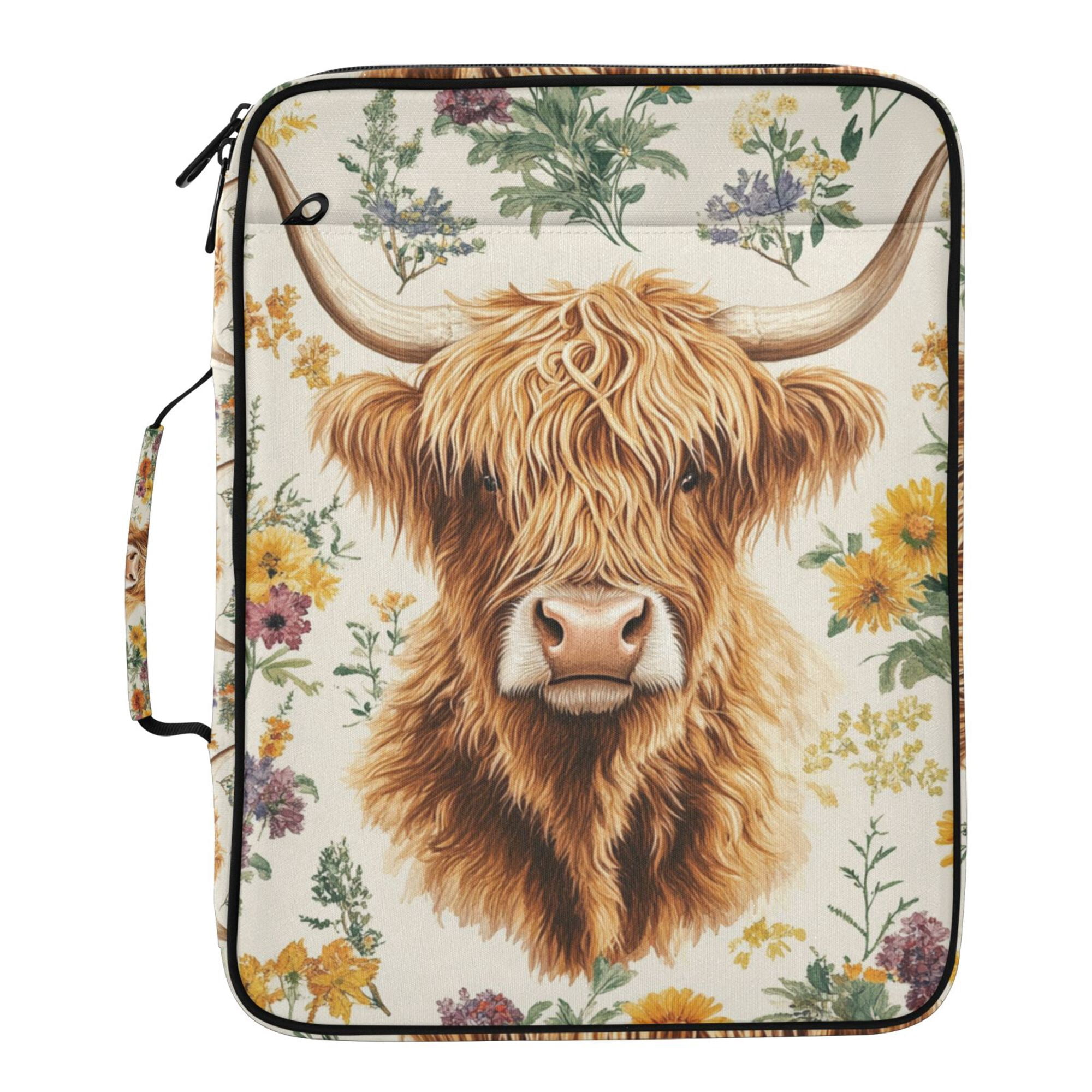 FORMRS Accordion File Folder A4 Size 7-Pocket Expanding Document Organizer Bag with 3 Ring Binder, Floral Cow