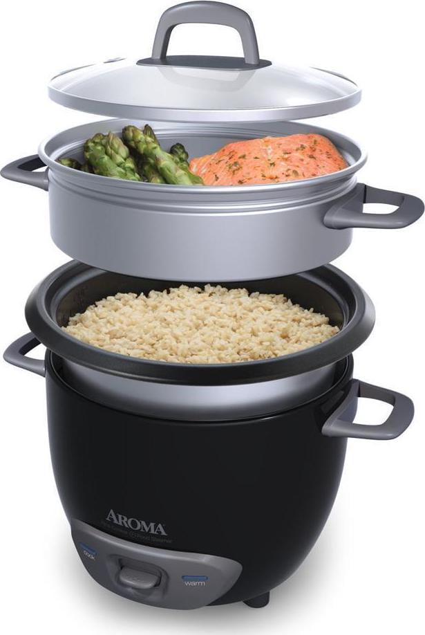AROMA ARC7431NGB 3Cup (Uncooked)/6Cup (Cooked) PotStyle Rice Cooker and Food Steamer, Black