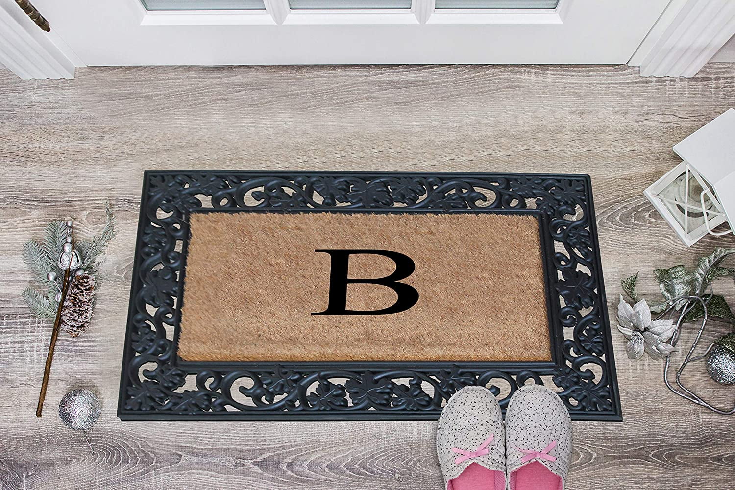 A1 Home Collections Rubber Coir Doormat Outdoor Entrance Floor Entryway Mat, Beige/Black, 23"x 38"