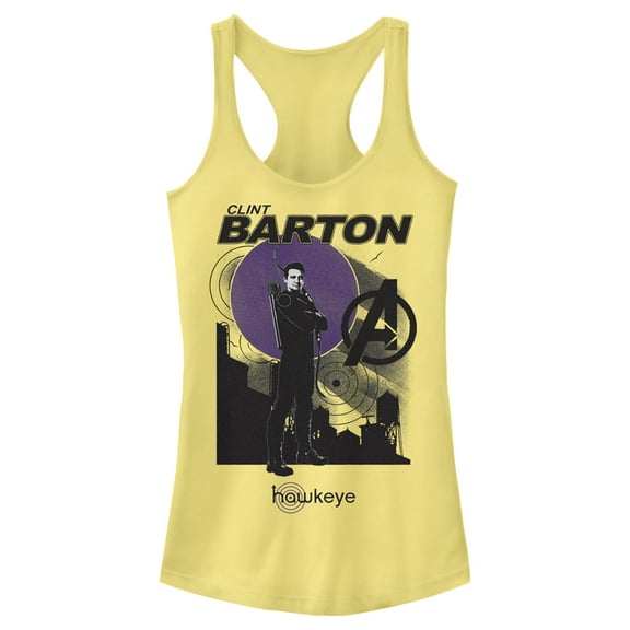 Junior's Marvel Hawkeye Clint Barton Portrait  Racerback Tank Top Banana Large
