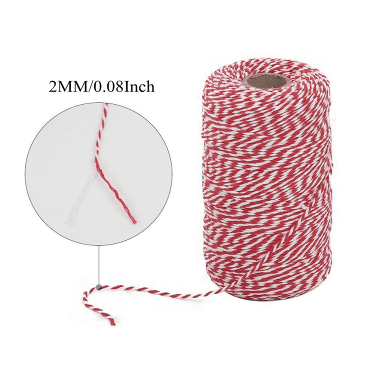 Fule Vivifying Red and White Twine, 328 Feet 2mm Cotton Bakers Twine String  for Gift Wrapping, Baking, Butchers, DIY Crafts, Tying Cake and Pastry