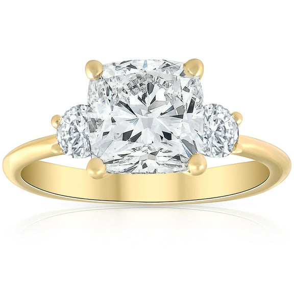 Pompeii 3 1/2Ct Cushion & Round Cut Moissanite Engagement Ring 14k Yellow Gold (,)