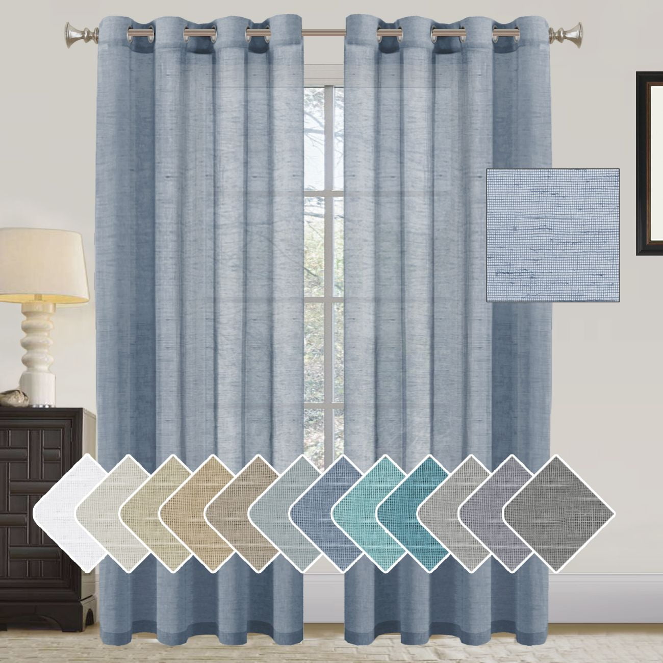 Turquoize Linen Sheer Curtains Blended Grommet Curtains Light Filtering