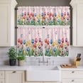 thumbnail image 3 of Kitchen Window Curtains Valance and Tier Set, Watercolor Flowers Tulips Butterflies Rod Pocket Tier Curtain Valance Set, Geometric Striped Light Filtering Cafe Curtains for Bedroom Living Room, 3 of 9