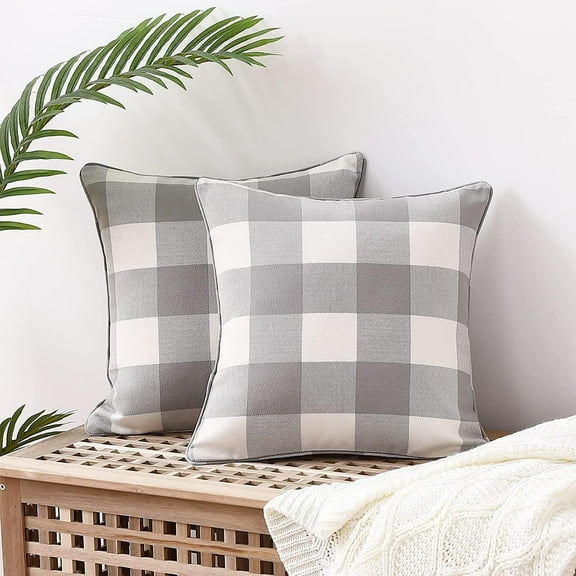 Pack of 2 Buffalo Check Plaid Pillow Covers Farmhouse Throw Pillow Covers Grey and White Checkered Throw Pillow Covers Decorative Square Cusion Cases Indoor and Outdoor, NO Insert