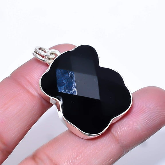 Black Onyx - Brazil Gemstone 925 Sterling Silver Handmade Pendant 1.56" A341, Christmas Gift, Gemstone Silver Jewelry, Onyx Pendant, New Year Sale