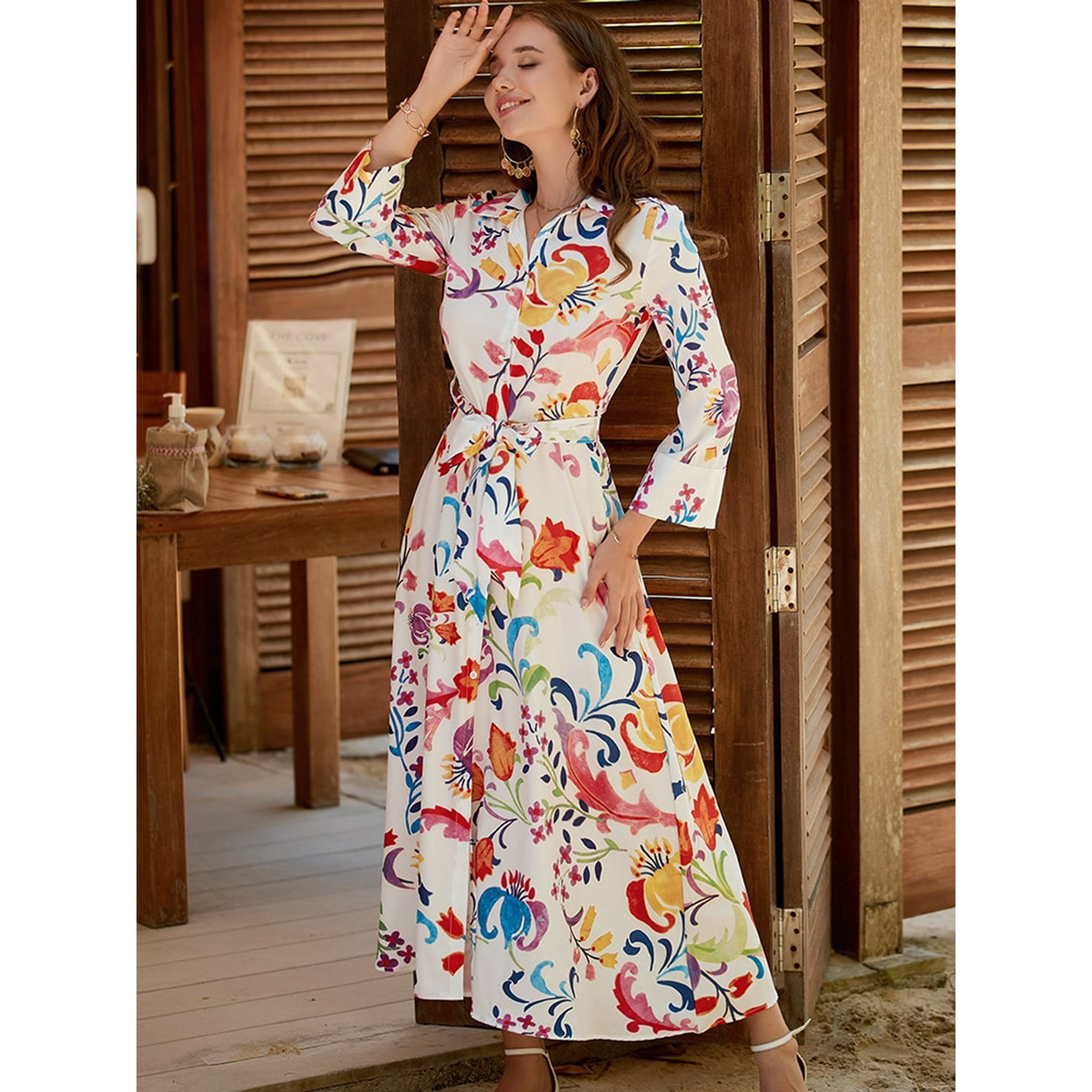 Elegant Print Printing Turndown Collar A Line Dresses Elegant Print Printing Turndown Collar A Line Dresses