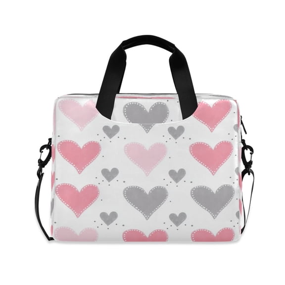 16inch Laptop Briefcase, Business Laptop Bag with Detachable Strap & Padded Compartment, Water-Resistant Polyester,Pink and Gray Hearts