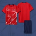 thumbnail image 2 of CYRBOKO Toddler Boy's Athletic Outfit Sets, Short Sleeve Quick-dry Elastic Waist Basketball Summer T-shirt and Shorts Red Size 4-5 T, 2 of 5