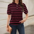 thumbnail image 2 of Outfmvch Short Sleeve Blouses for Women Athletic Shirts Women Casual Vacation Outfits Women Shirt Polo Shirts for Women Golf Shirts for Woman Striped Shirt Wine S, 2 of 7