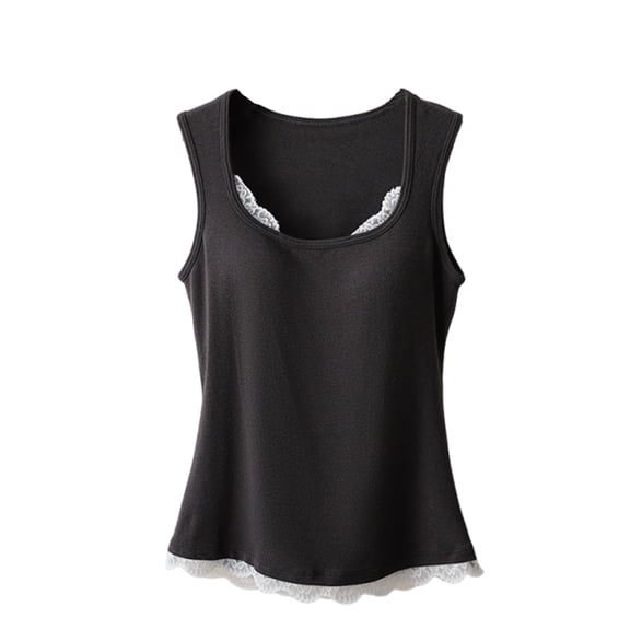 MOJOGO Women's Tank Top Summer Breathable Sleeveless Undershirts with Lace Hem Built-in Bra Cami Top for Daily & Workout Wear