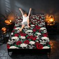 thumbnail image 3 of Homewish Halloween Skull Bed Sheets, Vintage Rose Full Size Sheets, White Red Green Black, 4pcs (1 Flat Sheet, 1 Fitted Sheet and 2 Pillowcases), 3 of 4