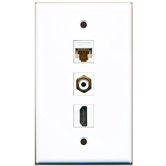 RiteAV - 1 Port HDMI and 1 Port RCA White and 1 Port Cat6 Ethernet White Wall Plate