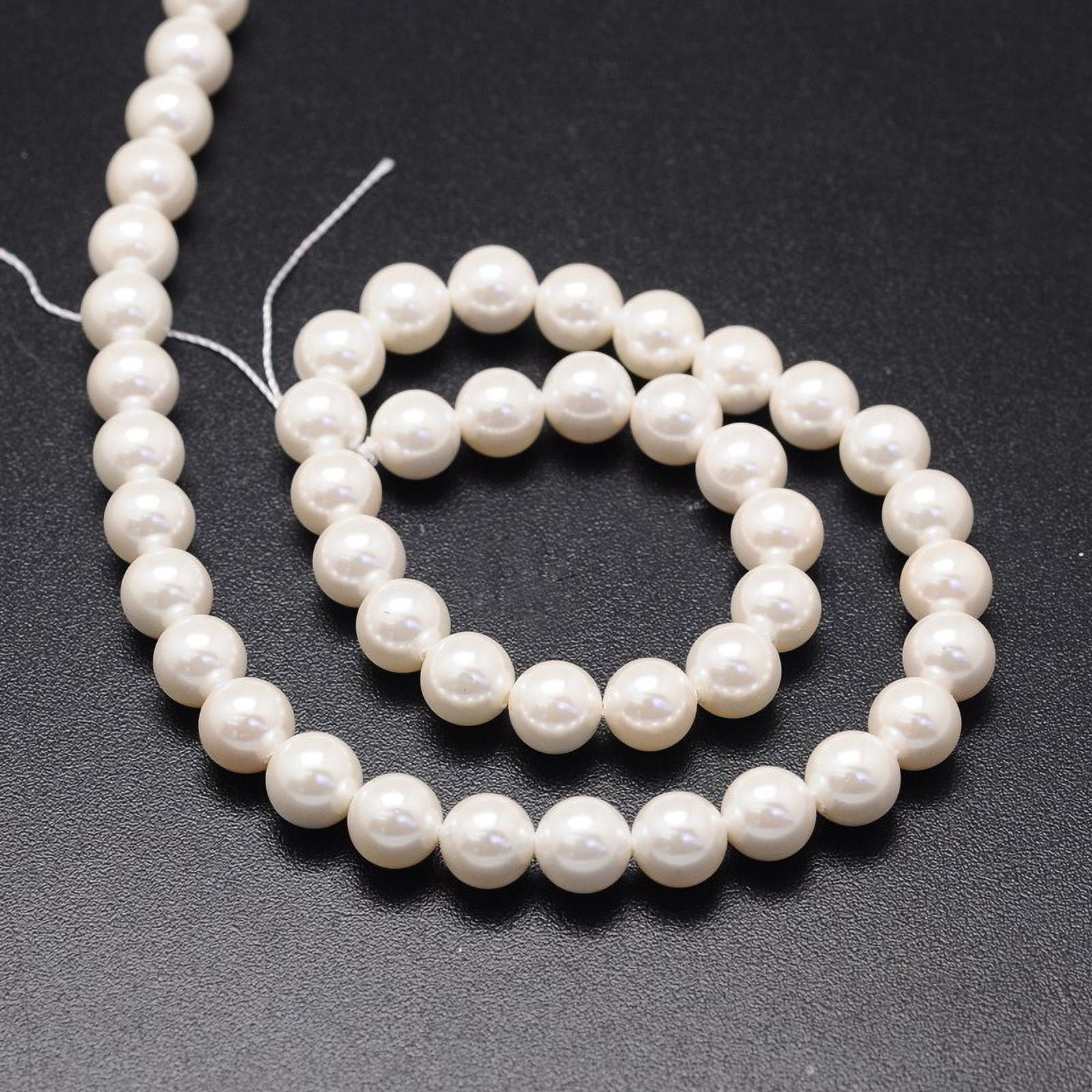 10Strand Shell Pearl Beads Strands Round White 8mm Hole: 1mm about 49pcs/strand 16 inch
