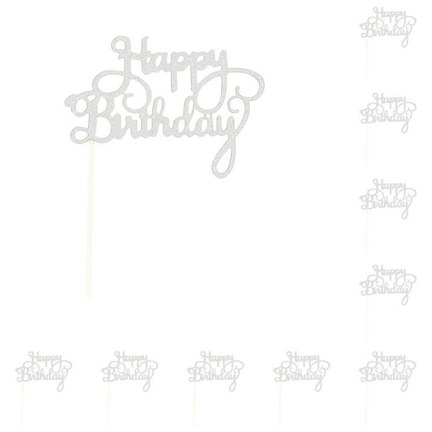 Bearachild Feliz cumpleaños letras brillo papel pastel Topper Cupcake postre bandera fiesta celebración Decoración Plata 10piezas Bearachild CBP142364