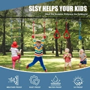 MOPHOTO Outdoor Ninja Warrior Obstacle Course for Kids, 60FT Durable Ninja Slackline Kit with Complete Accessories,Playset Equipment with Swing, Climbing Net, Ladder & Monkey Bars (10 Obstacles)
