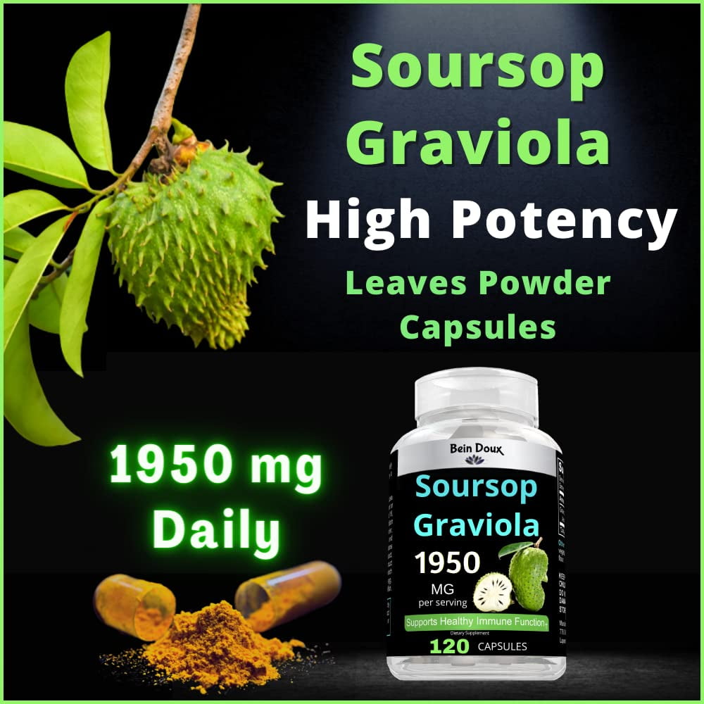 Buy 1950mg Soursop Graviola Capsules (Guanábana) Organic Leaves Powder