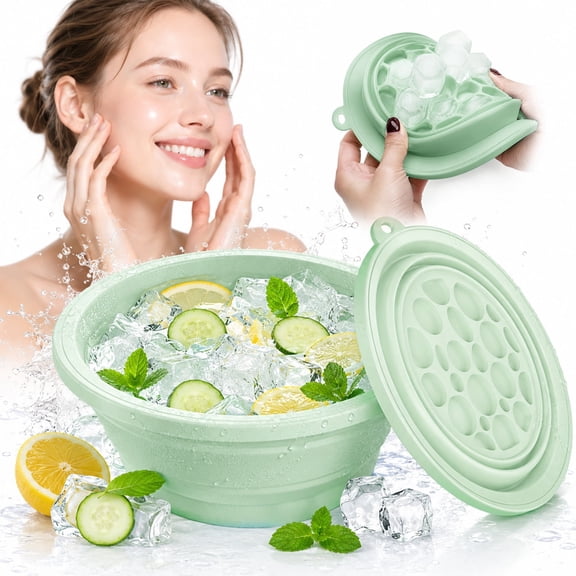 MQ Silicone Face Bowl for Ice with Built-In Icetray, Collapsible Ice Bowl for Face Bath at Home