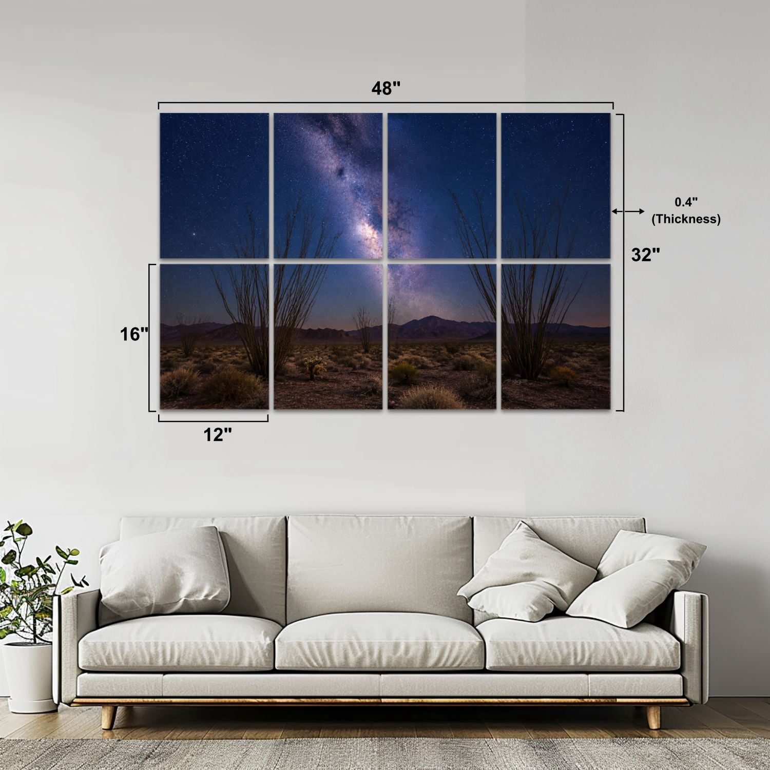 8 Pack Art Acoustic Panels Sound Absorbing Arizona Desert Ocotillo Milky Way Decorative Soundproof Wall Panels Self Adhesive for Nursery Game Room Bedroom 48"x32"