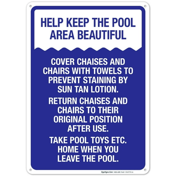 Help Keep The Pool Area Beautiful Sign, Pool Sign,