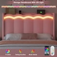 thumbnail image 3 of Hiphuta Full Size Bed with Power Outlet & LED, Upholstered Princess Beds with Drawer, Full Beds with Headboard Storage, Pink, 3 of 8