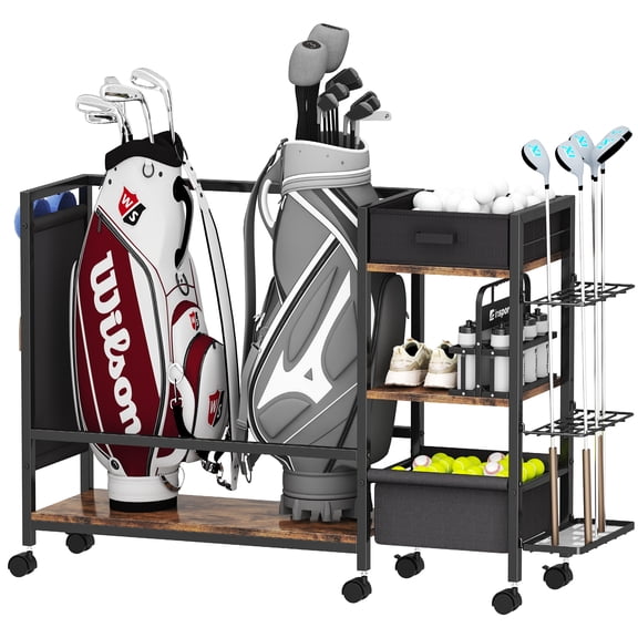 Golf Bag Storage Organizer for Garage, Golf Organizer with Extra Golf Rack and Side Fabric Bag for 20 Golf Clubs & Golf Essentials, Golf Bag Stand for Golf Bag Accessories, Ideal Golf Gifts for Men