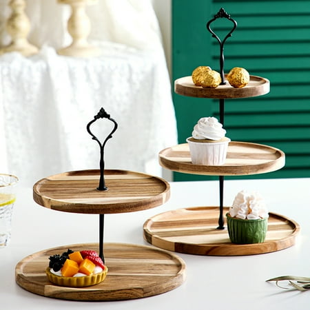 

Snack Plate with Handle Removable Wooden Double Triple Layers Cake Stand Tea Party Supplies