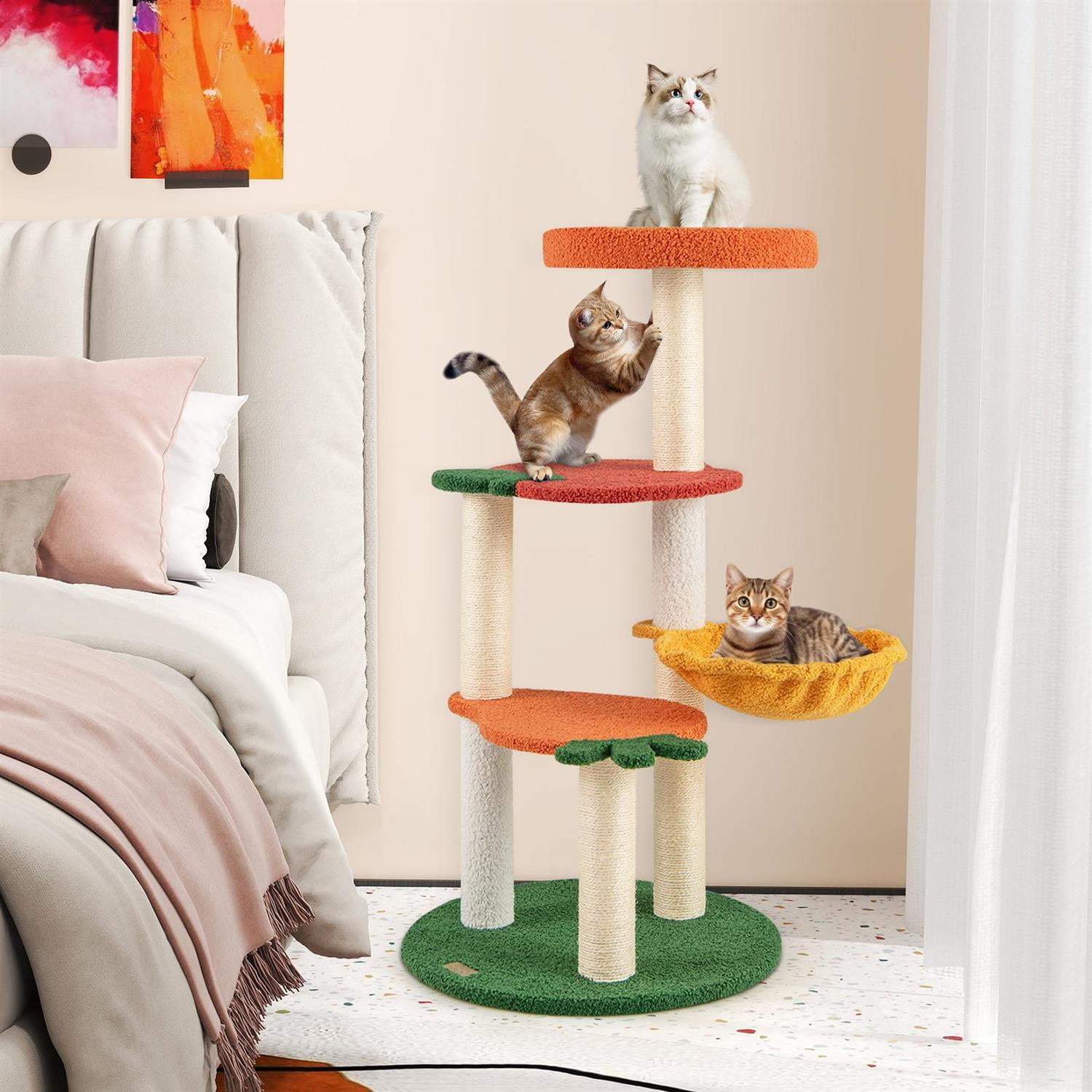 Pefilos Multi-Level Cat Activity Center, Fruit-shaped Platforms, Sisal Scratching Posts, Red & Orange
