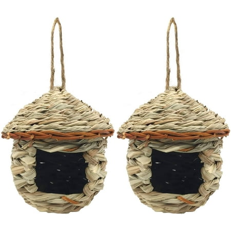 Hummingbird House, Grass Hand Woven Birdhouses for Outdoors Hanging, Natural Bird Hut for Outside, Bird Houses for Audubon Finch Canary Chickadee