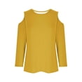 thumbnail image 4 of Gaecuw 3/4 Length Sleeve Womens Tops Summer Solid Color Cold Shoulder Sleeve Tops Round Neck Loose Blouse Pullover T Shirts Three Quarter Tees Fashion Shirts Dressy Yellow 2XL, 4 of 6