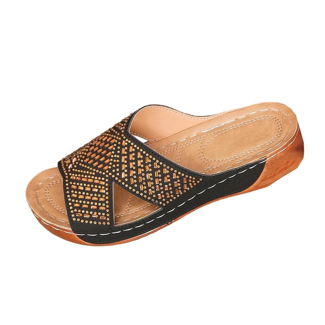 Wdhugt Platform Slide Sandals For Women Casual Open Toe One Strap Pu Material Size 4 Us Foot Length 9.25 Inches