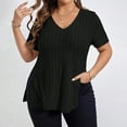 thumbnail image 3 of Mittory Women Plus Size Short Sleeve Knit Sweater V Neck Split Hem Blouses Casual Loose Pullover Tunic, 3 of 6
