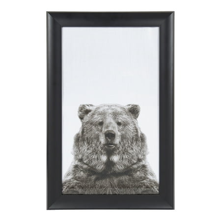 Framed Glass Wall Art Kate and Laurel Scoop Bear Animal Print Black and White Portrait Framed Under Glass Wall Art, 18x28 Black ()