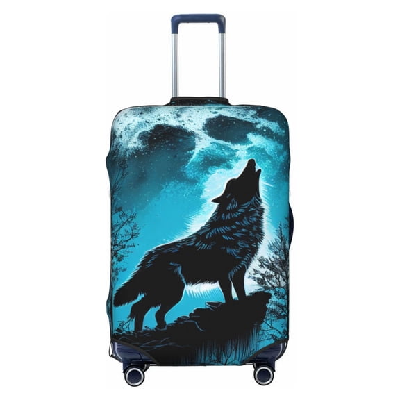 Picia Blue Full Moon Wolf Luggage Protector Cover Thicken Suitcase Protector Cover Fit 18-32 Inch Luggage-Small