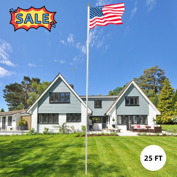 Tcbosik 25FT Sectional Aluminum American Flagpole, 16 Gauge Flag Pole Kit, 3' x 5' USA Flag with Golden Ball for Outdoor, Garden, Gazebo, Backyard