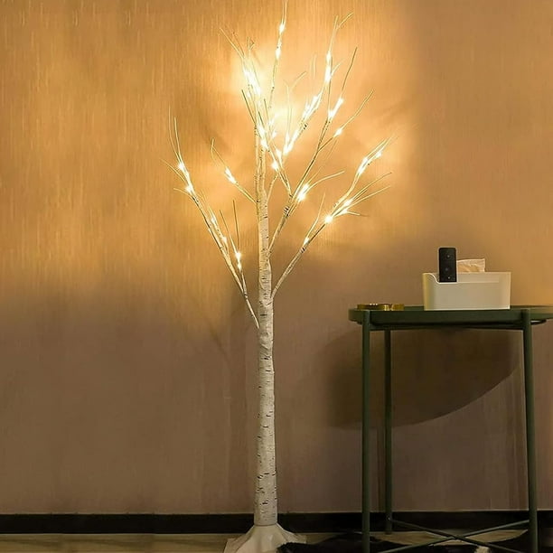 Paquete de 2 árboles de abedul iluminados de 4 pies (tamaño más alto y de pie), árbol de Navidad de abedul para interior y exterior, blanco cálido, 96 luces LED de árbol de abedul para decoraciones na