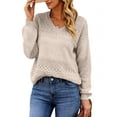 thumbnail image 3 of UVN Sweaters for Women Casual V Neck Long Sleeve Pullover Winter Lightweight Crochet Hollow Out Knit Jumper, 3 of 8