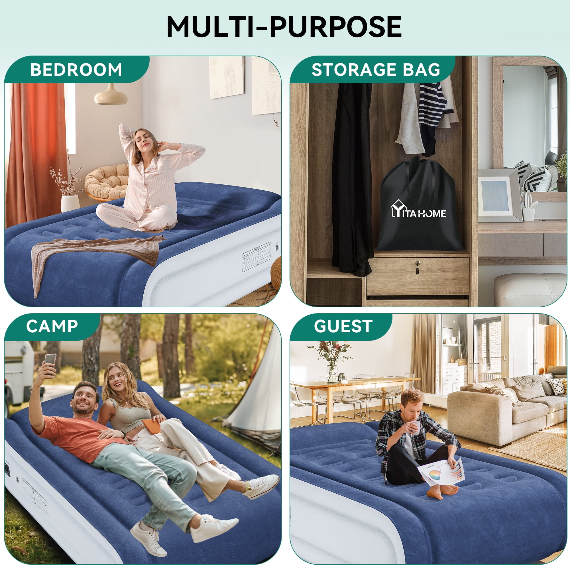 Uforic Twin Air Mattress with Plush Velvet Top, Supportive Ergonomic Design, Built-in Pillow, Emergency Repair Kit, and Quick Inflation & Deflation